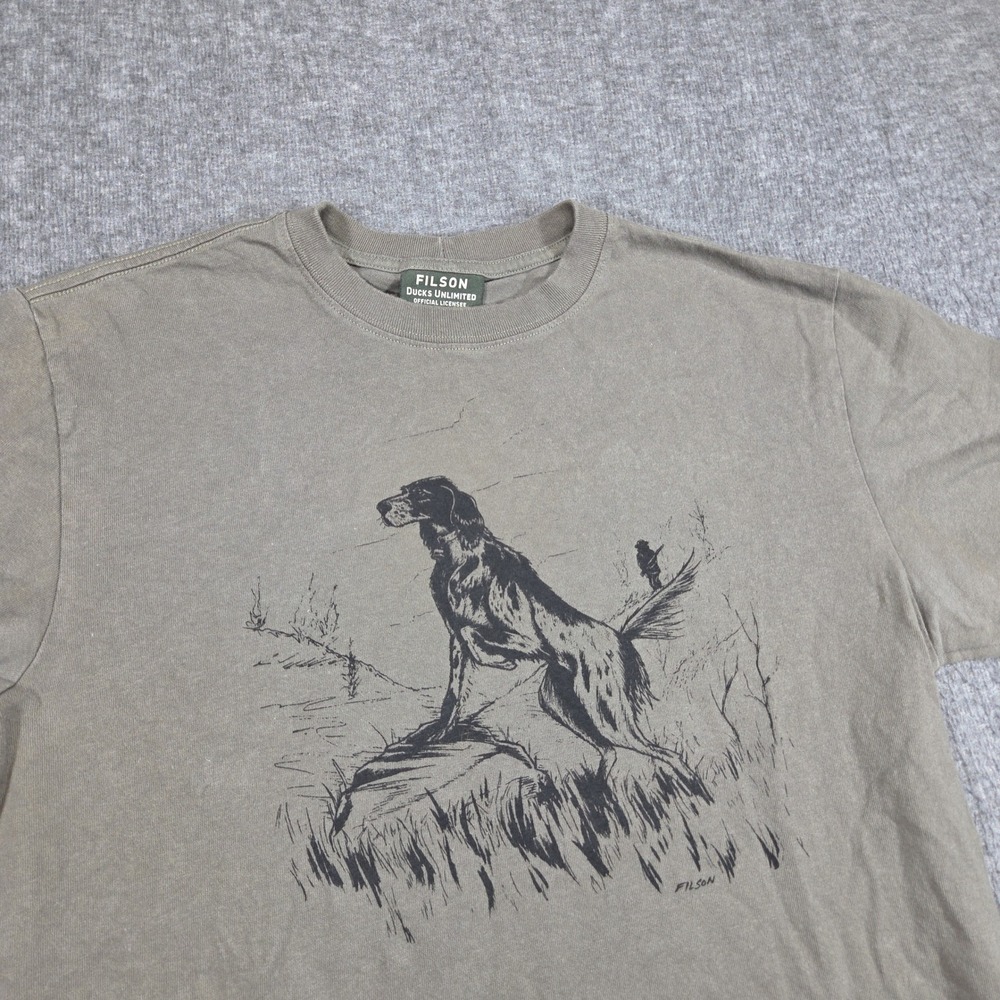 Filson Ducks Unlimited T Shirt Mens Medium Green Graphic Dog Made in USA Hunting - Picture 2 of 10